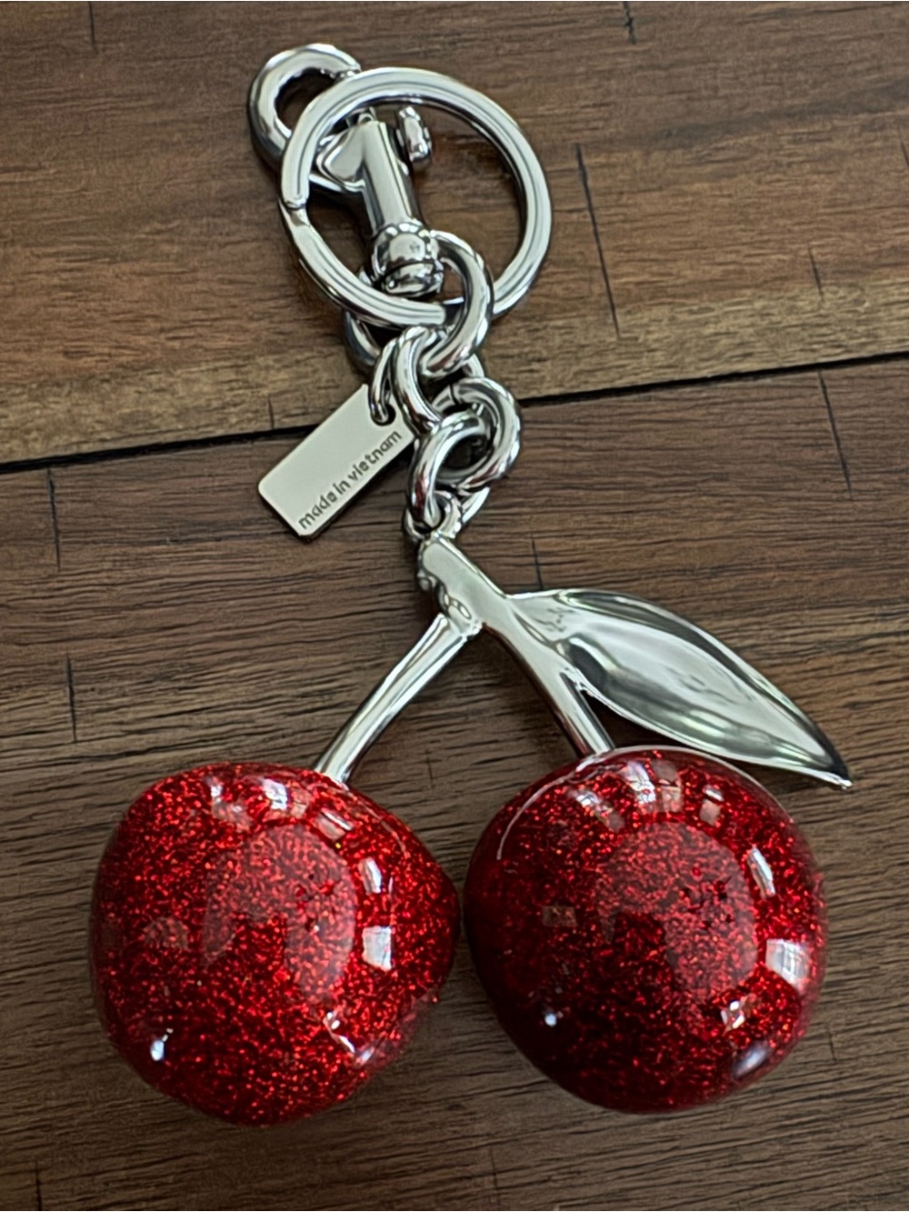 Coach Red Glitter Cherry Keychain with Silver Hardware
